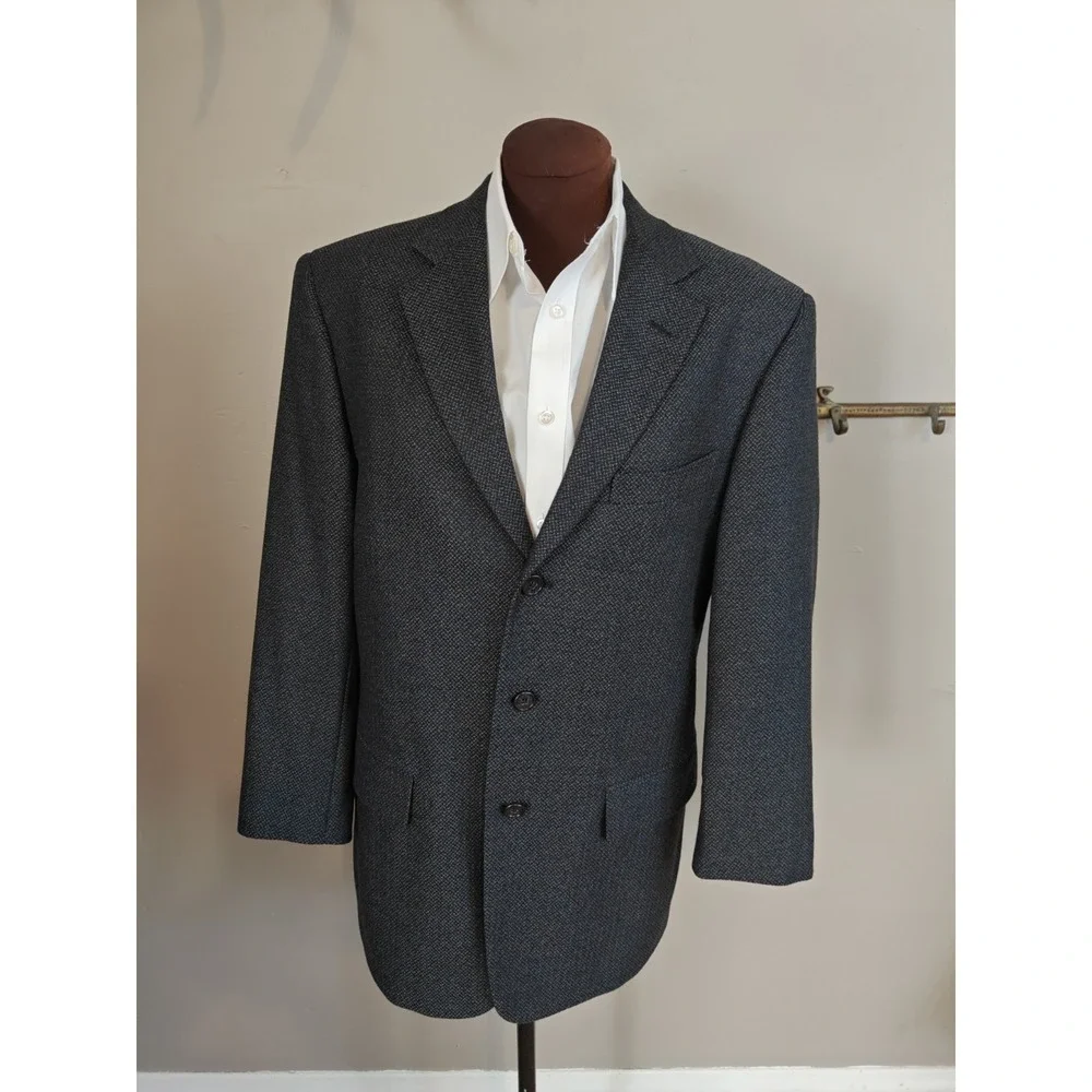 Mark Shale Mens Wool Sports Coat 39R Blue Speckle Made in USA 3 Button Tallia